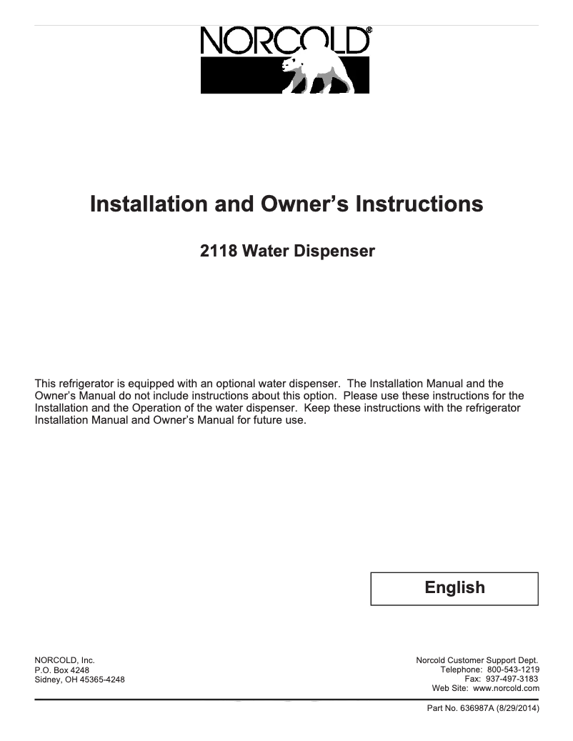 First page image of the manual for PolarMax 2118