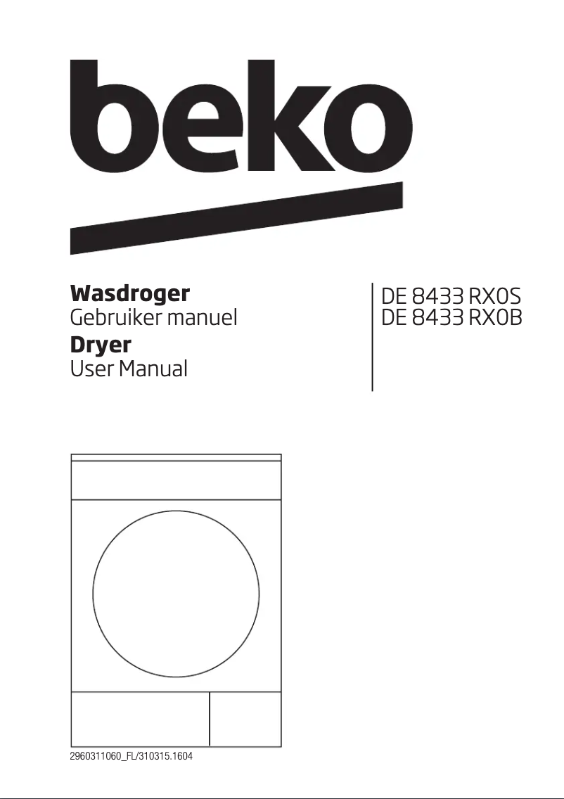 First page image of the manual for DE 8433 RX0B