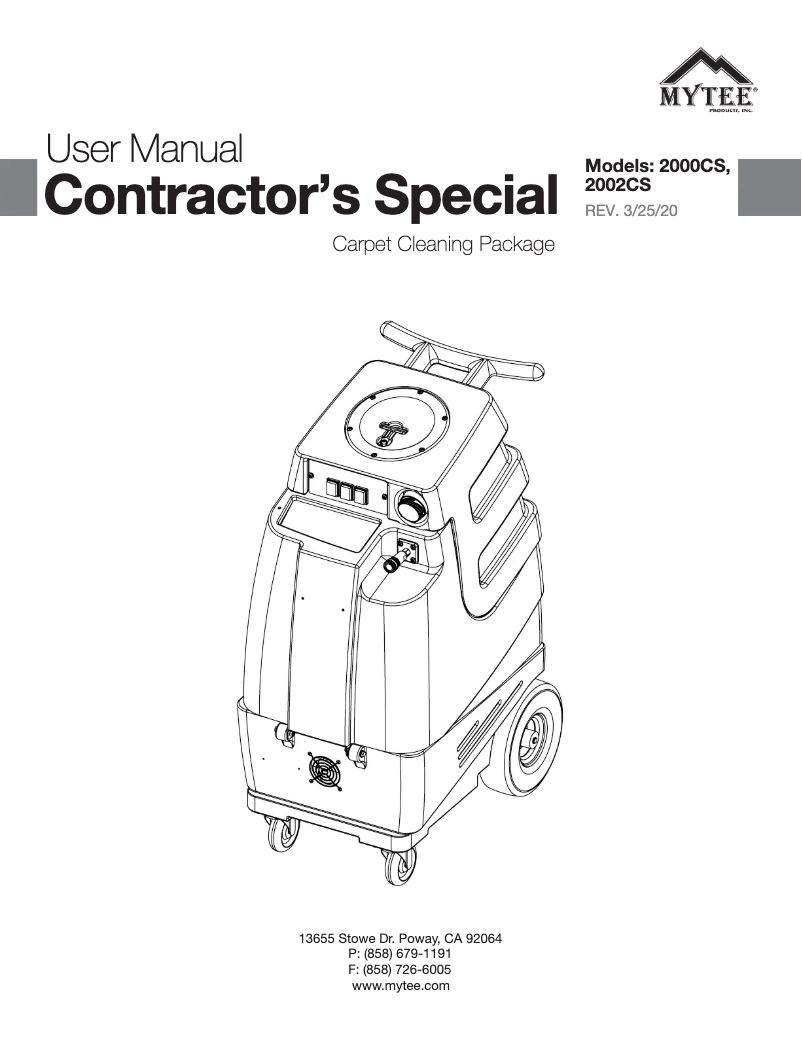 Page 1 of the manual User Manual Mytee Contractor’s Special 2002CS-230