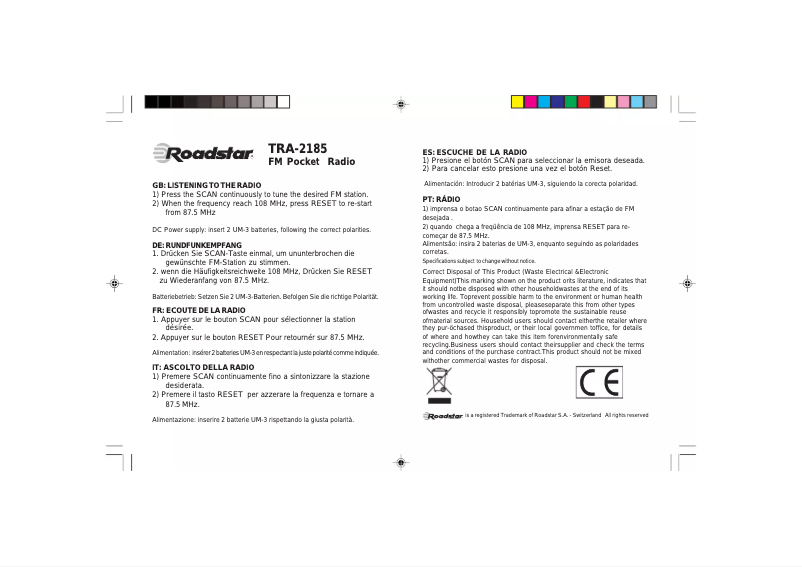 Page 1 of the manual User Manual Roadstar TRA-2185