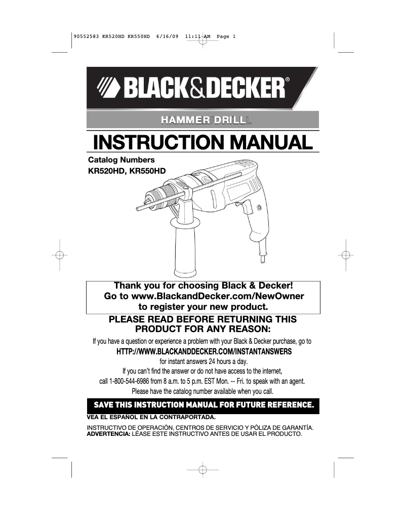 Page 1 of the manual User Manual Black & Decker KR550