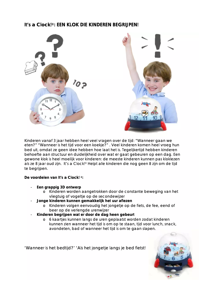 First page image of the manual for Its a clock Bubble Boy