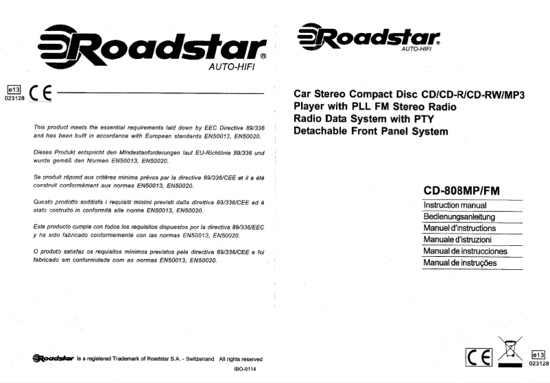 Page 1 of the manual User Manual Roadstar CD-808