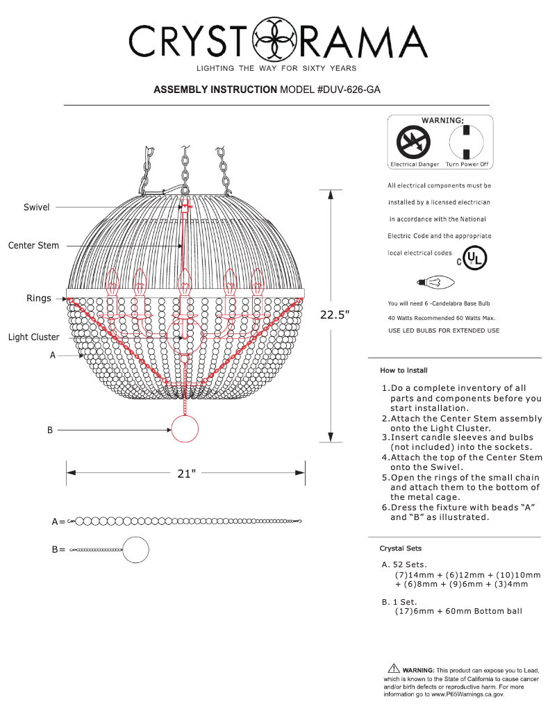 Page 1 of the manual User Manual Crystorama Duval DUV-626-GA