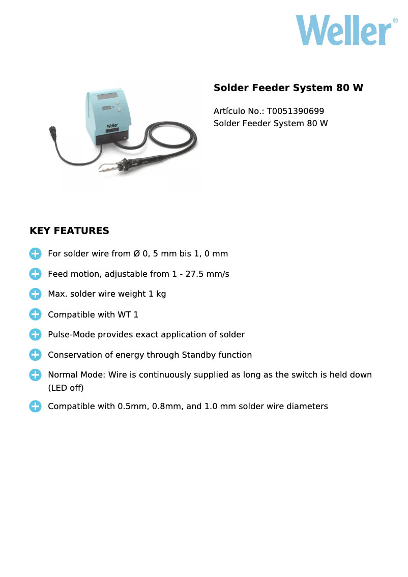 Page 1 of the manual Technical Sheet Weller WSF 80