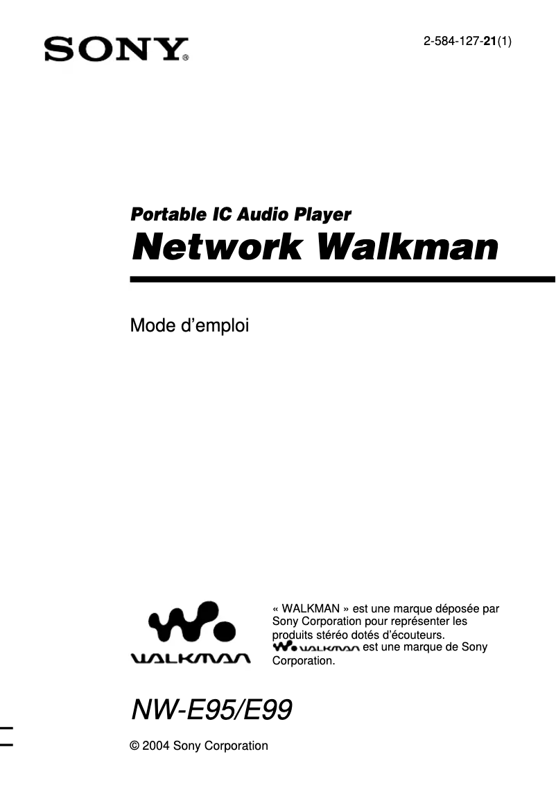 First page image of the manual for NW-E99
