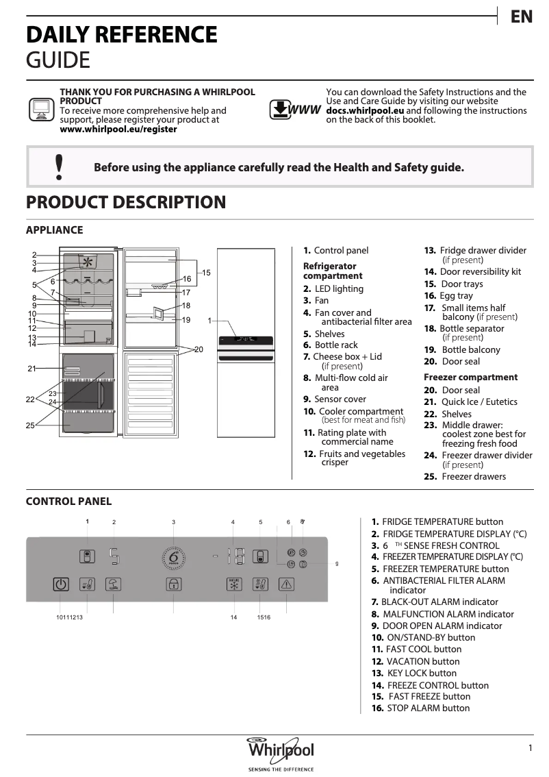 Page 1 of the manual User Manual Whirlpool BSNF 9773 OX
