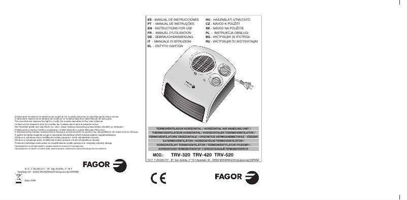 Page 1 of the manual User Manual Fagor TRV-320