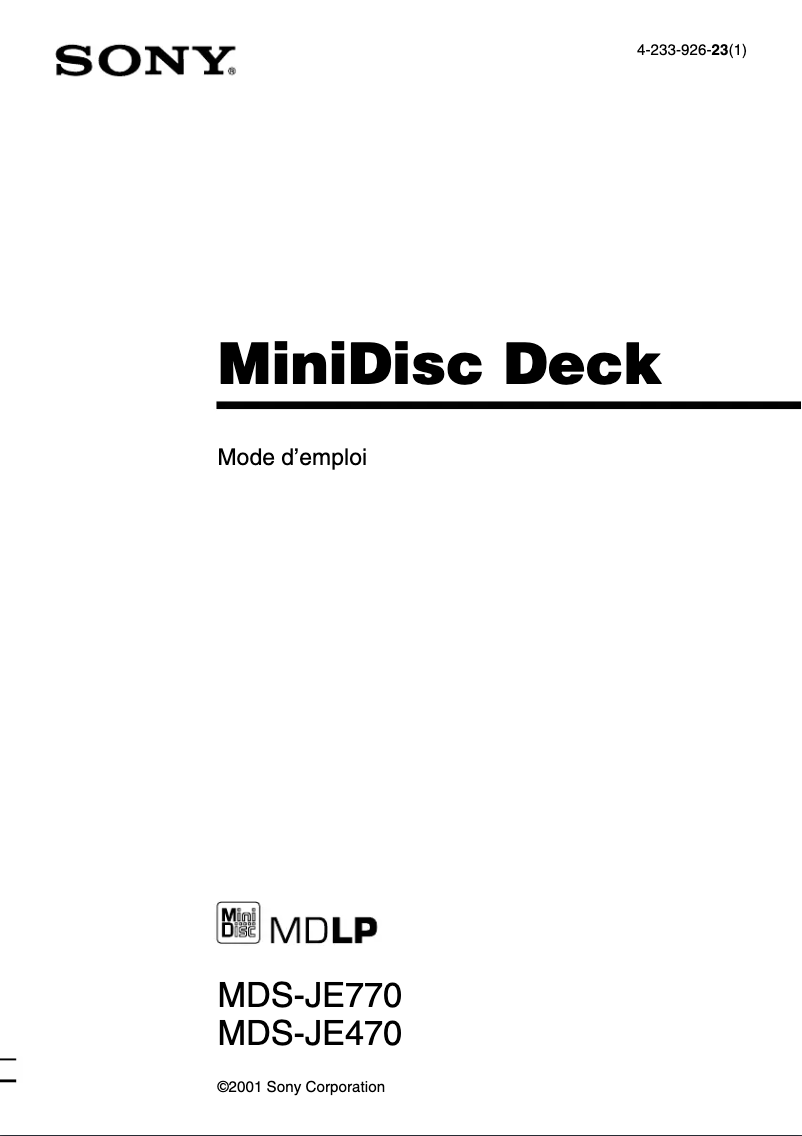 Page 1 of the manual User Manual Sony MDS-JE770