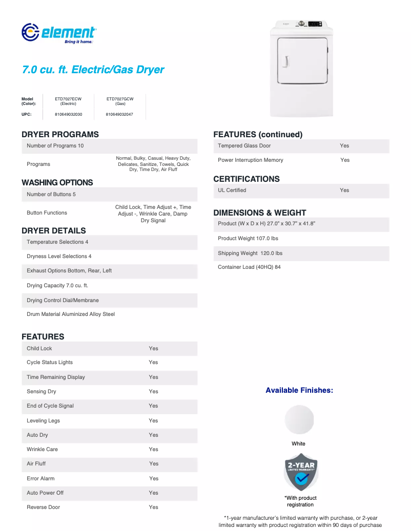 First page image of the manual for ETD7027ECW