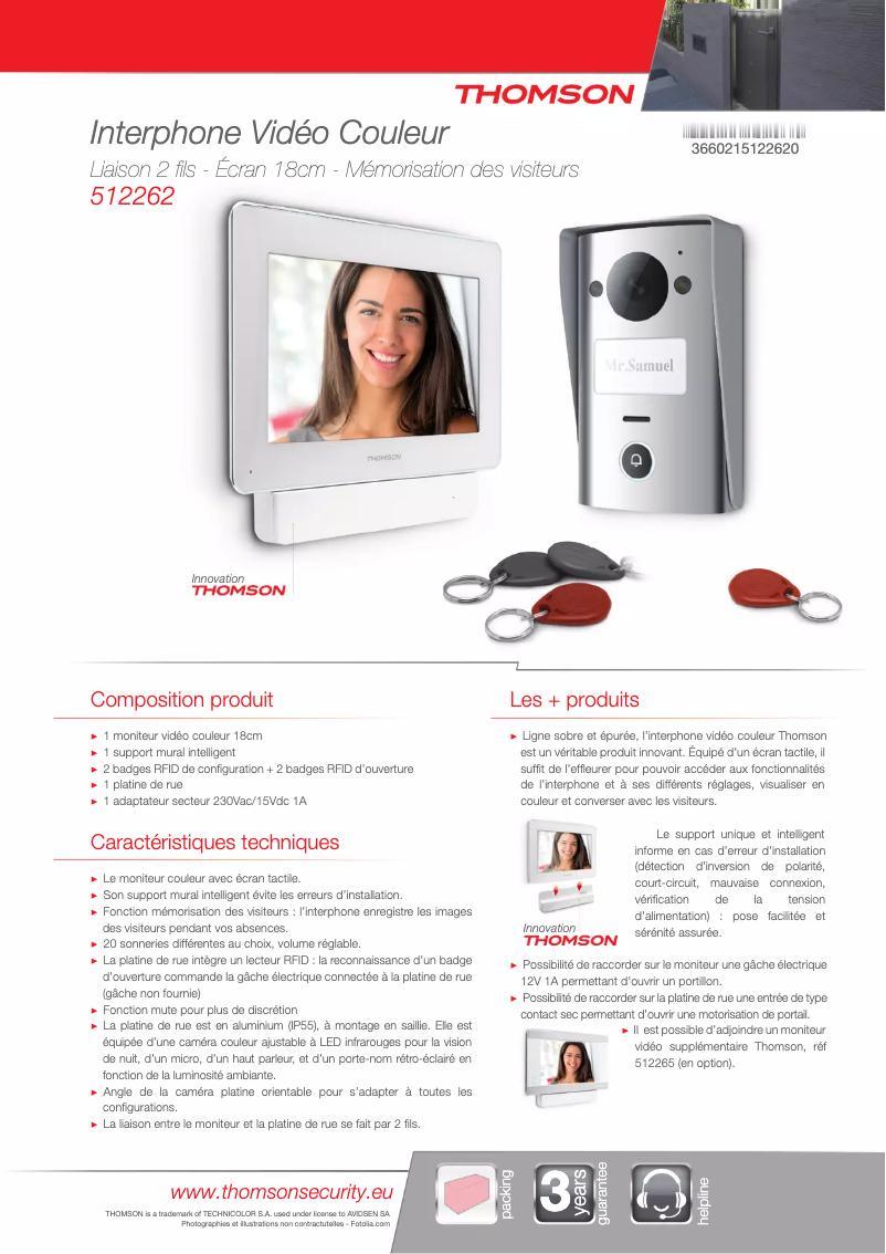 Page 1 of the manual Technical Sheet Thomson 512262