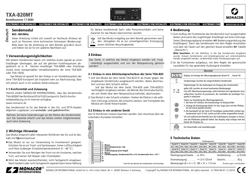 Page 1 of the manual User Manual Monacor TXA-820MT