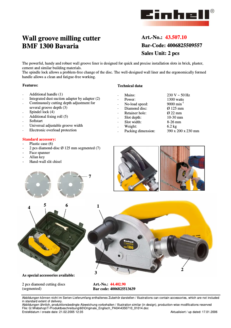 First page image of the manual for BMF 1300