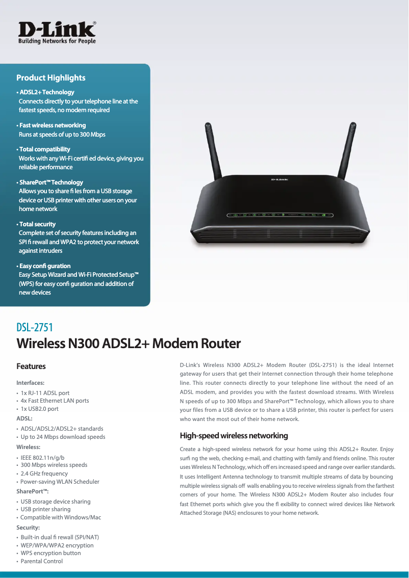 Image de la première page du manuel de l'appareil N300 ADSL2+