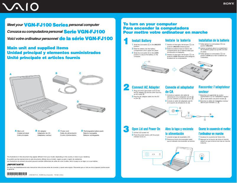 First page image of the manual for Vaio VGN-FJ170Q