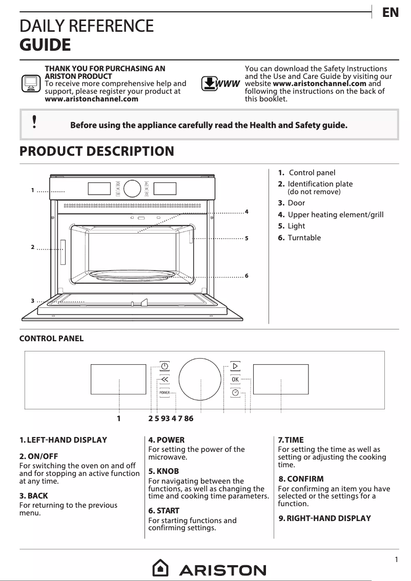 Page 1 of the manual User Manual Ariston Thermo MD554IXA