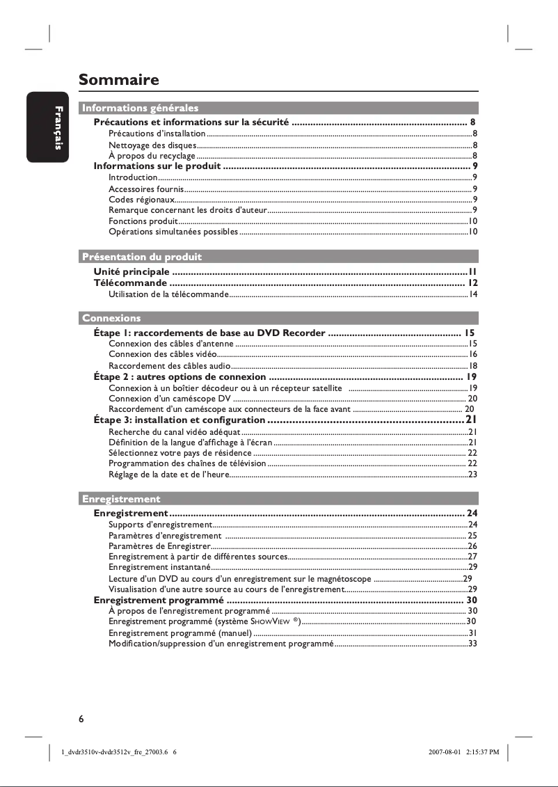 First page image of the manual for DVDR3512V
