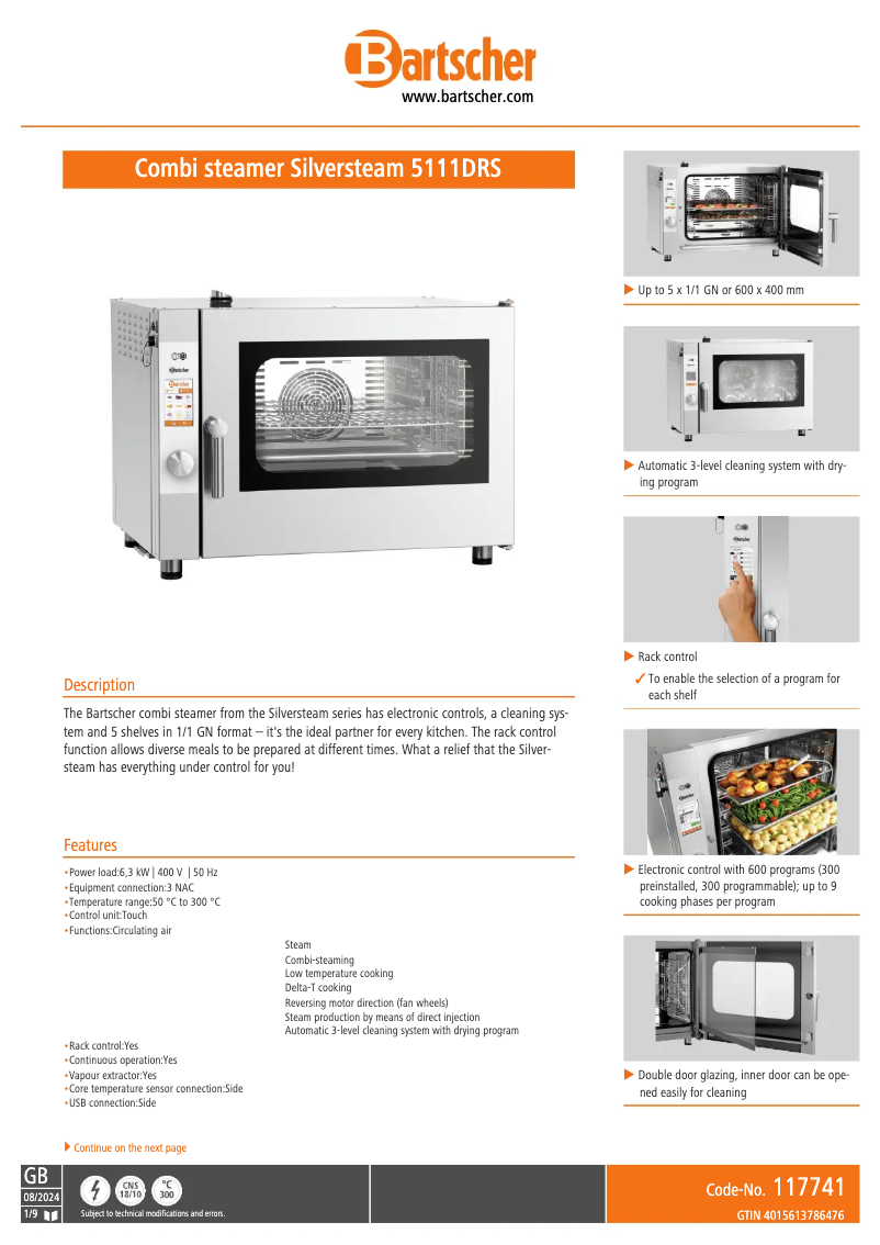 Page 1 of the manual Technical Sheet Bartscher 117741