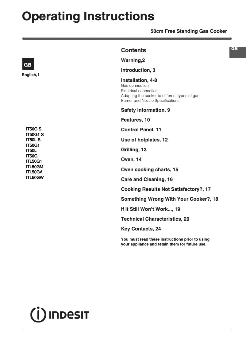 First page image of the manual for IT50LW