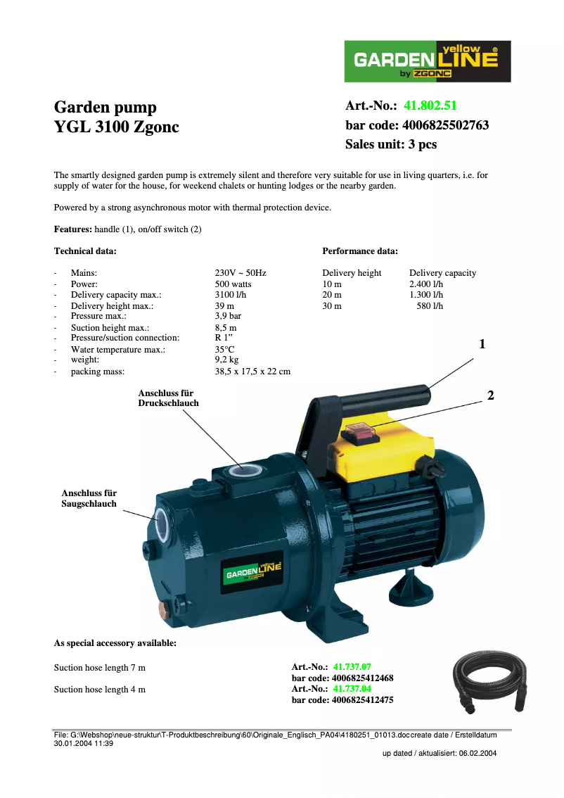 First page image of the manual for YGL 3100