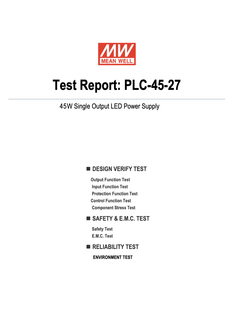 Page 1 of the manual Technical Sheet Mean Well PLC-45-27