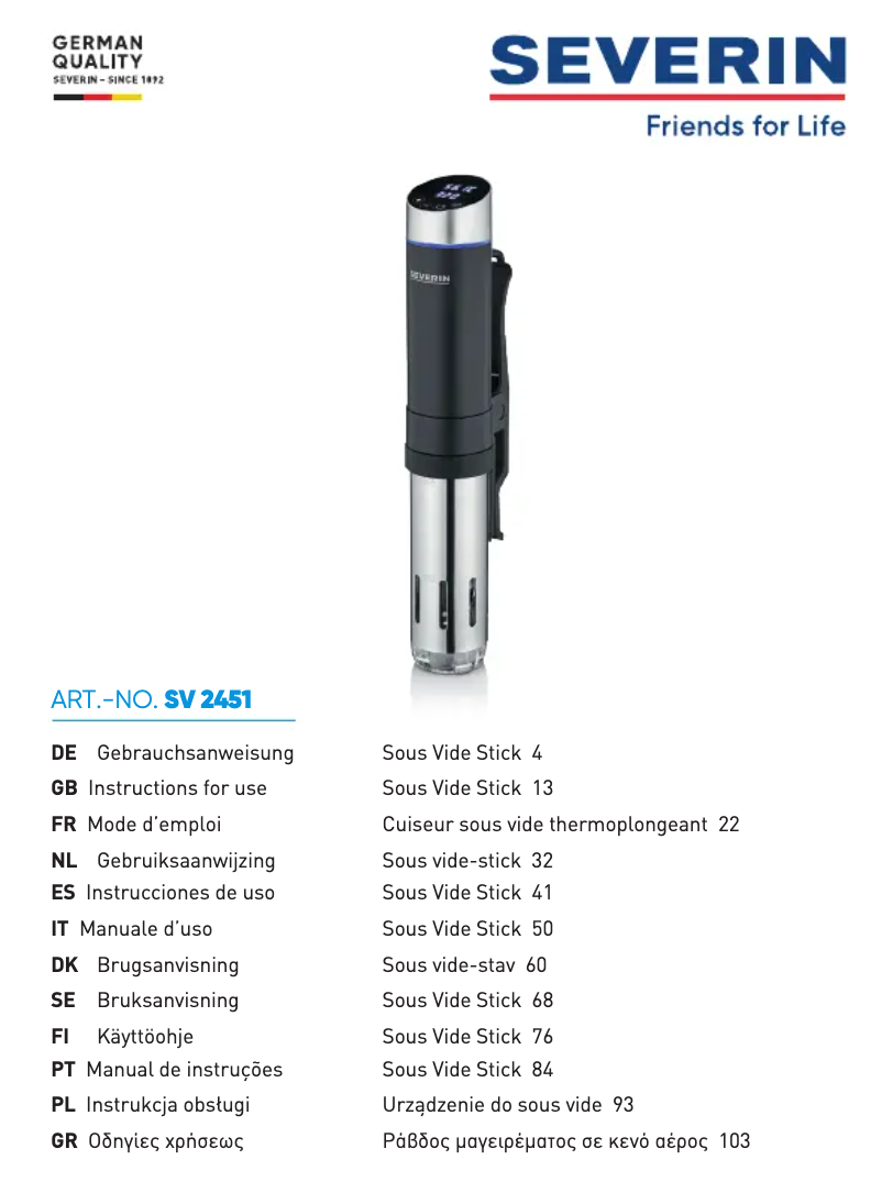 First page image of the manual for SEVO Smart Control GTS PG 8139