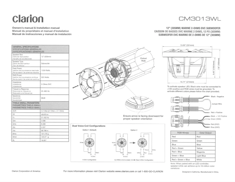 Page 1 de la notice Manuel utilisateur Clarion CM3013WL