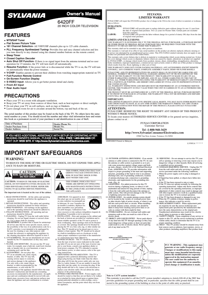 Page 1 of the manual User Manual Sylvania 6420FF