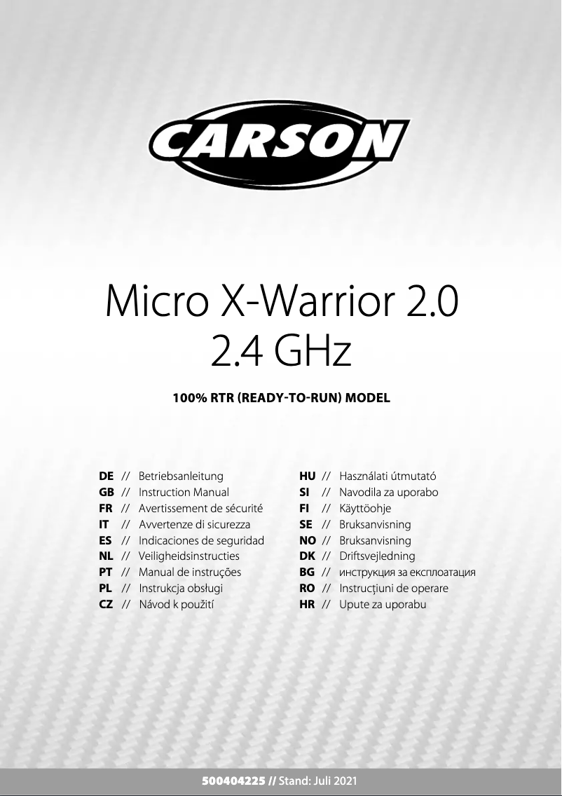 Page 1 of the manual User Manual Carson Micro X-Warrior 2.0