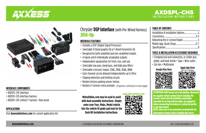 First page image of the manual for AXDSPL-CH5