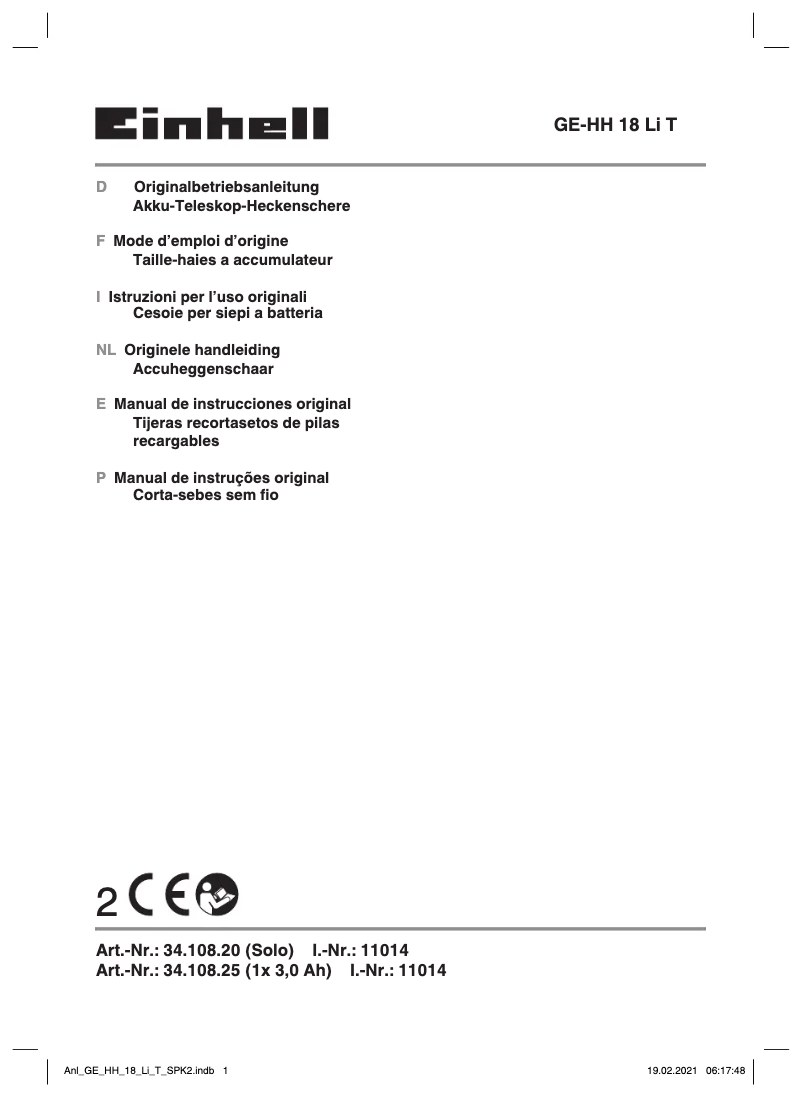 First page image of the manual for GE-HH 18 LI T Kit