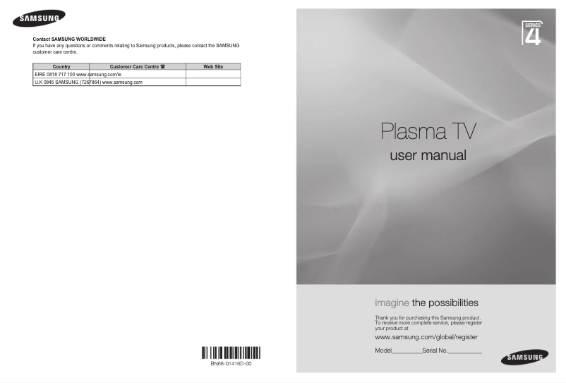 Page 1 of the manual User Manual Samsung PS50A457P1DXXU