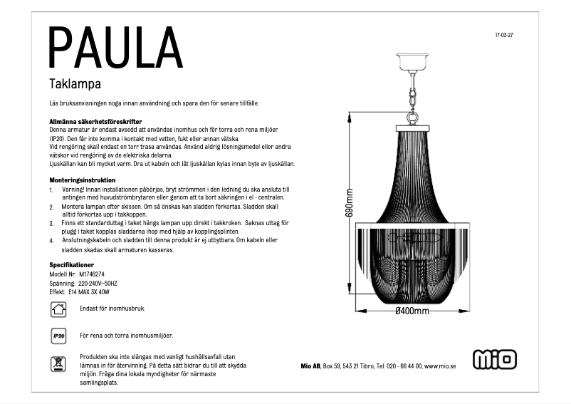 Page 1 of the manual User Manual Mio Paula