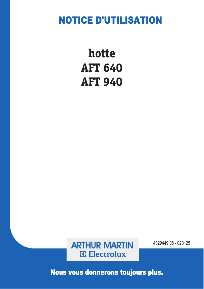 First page image of the manual for AFT940W