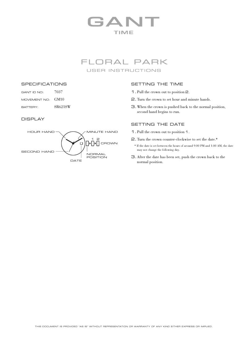 First page image of the manual for Floral Park 7037