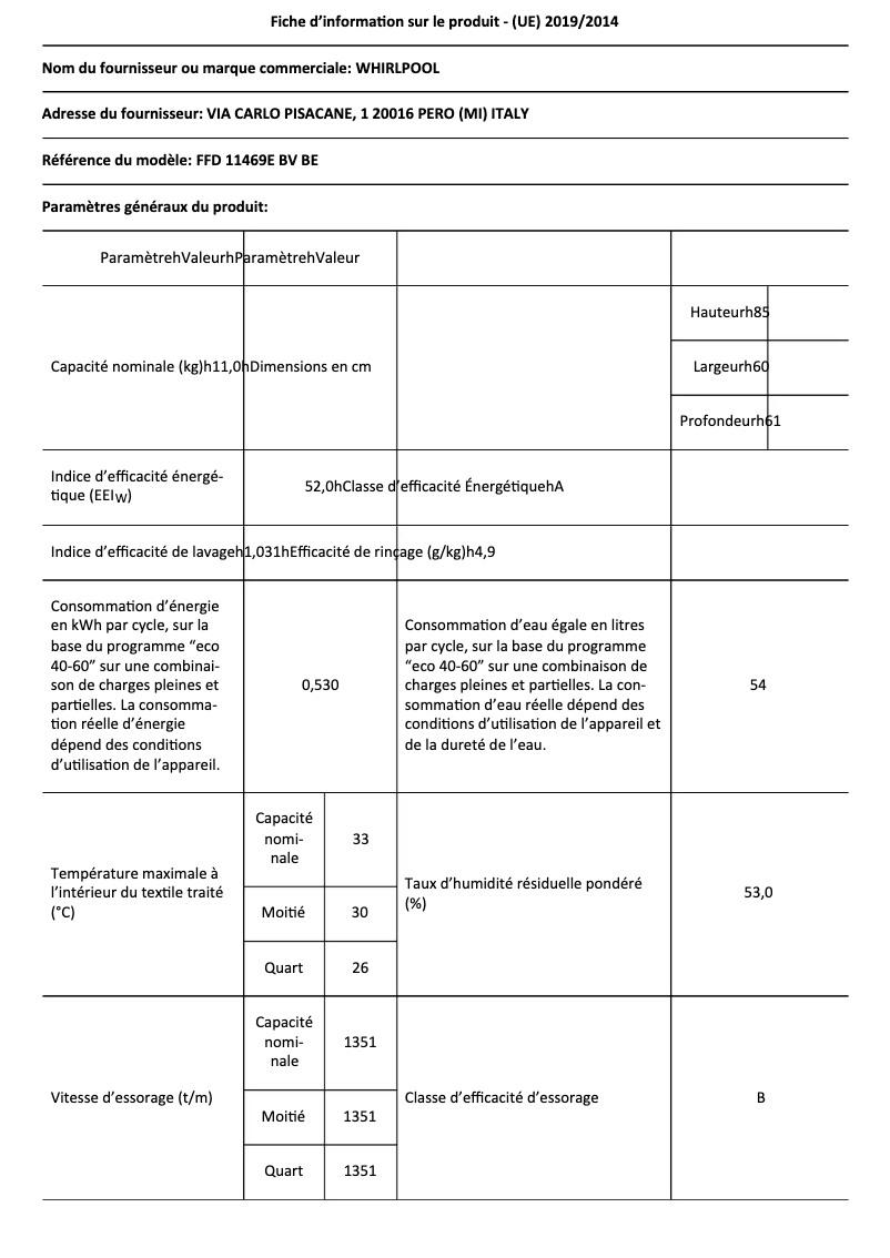 First page image of the manual for FFD 11469E BV BE