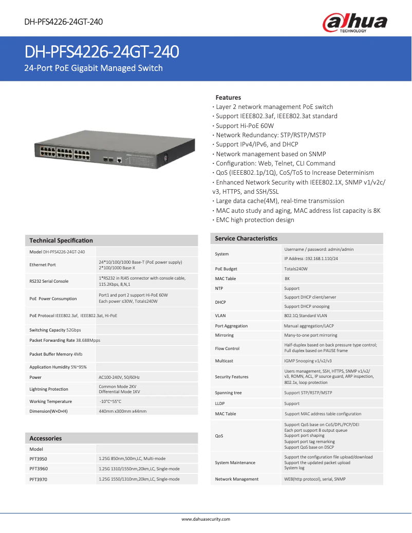First page image of the manual for PFS4226-24GT-240