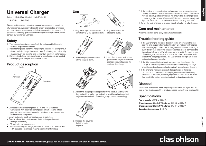 First page image of the manual for UNI-200