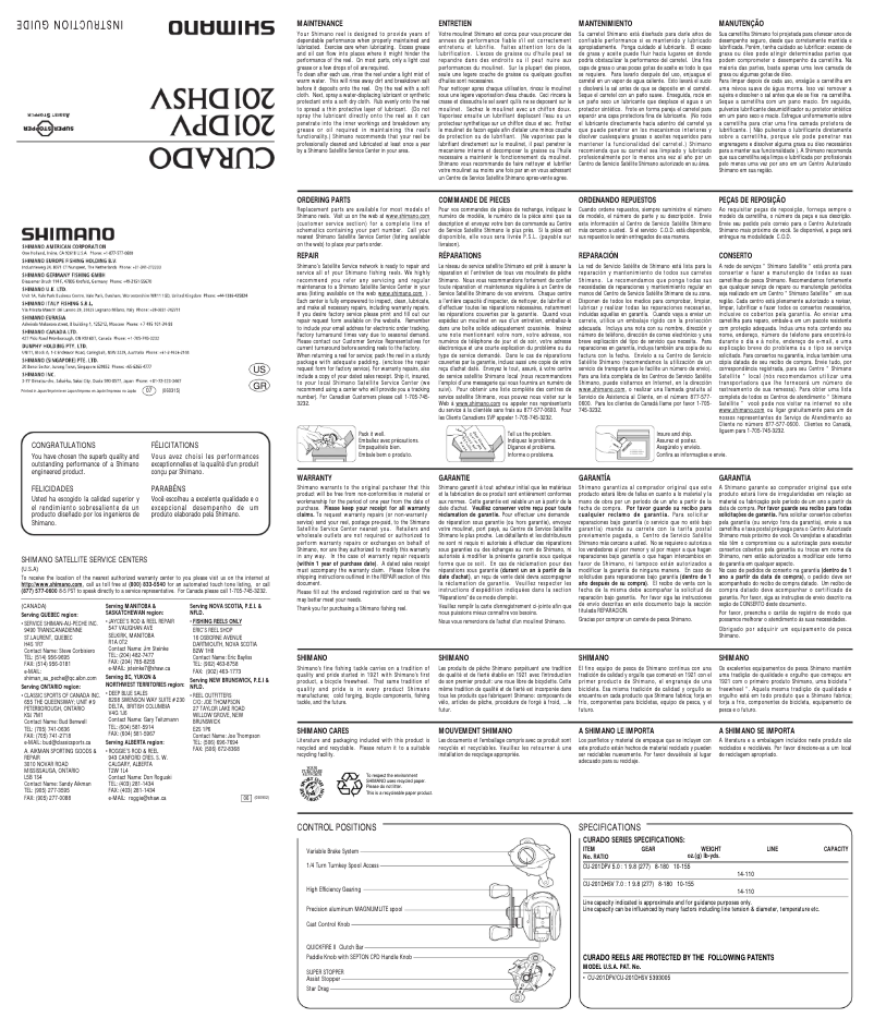 Page 1 of the manual User Manual Shimano Curado 201DDHSV