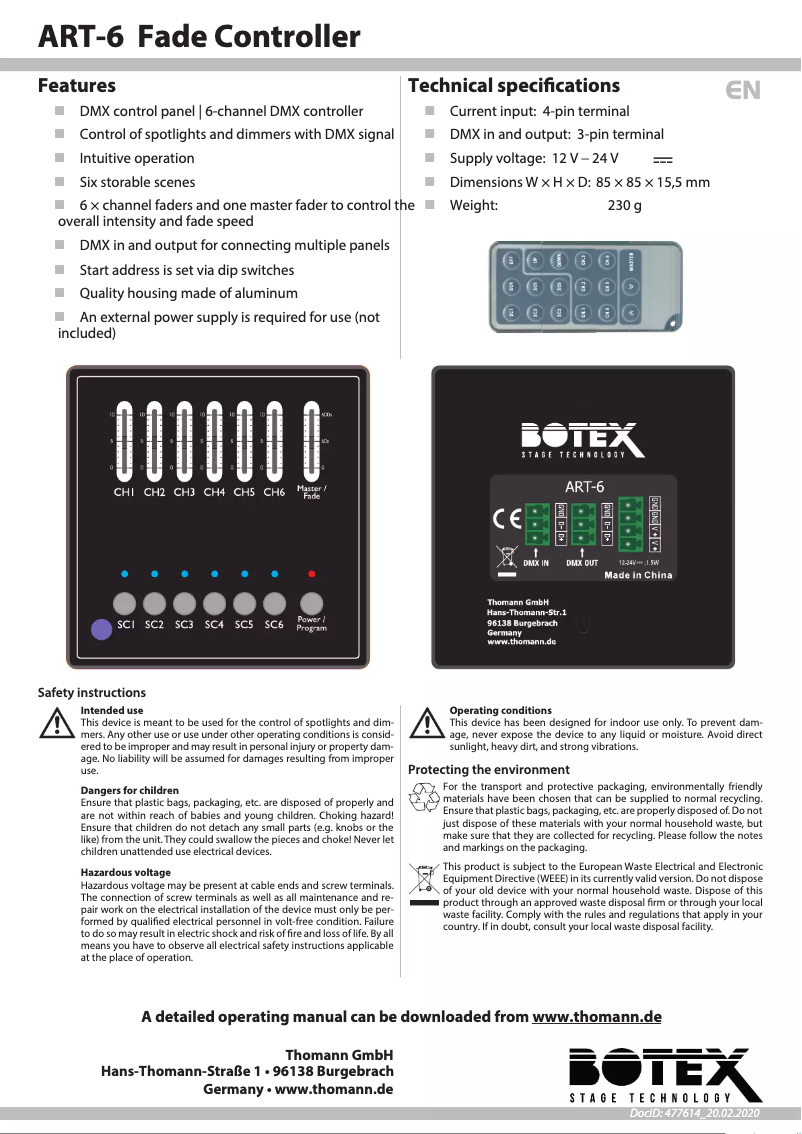 First page image of the manual for ART-6 Fade