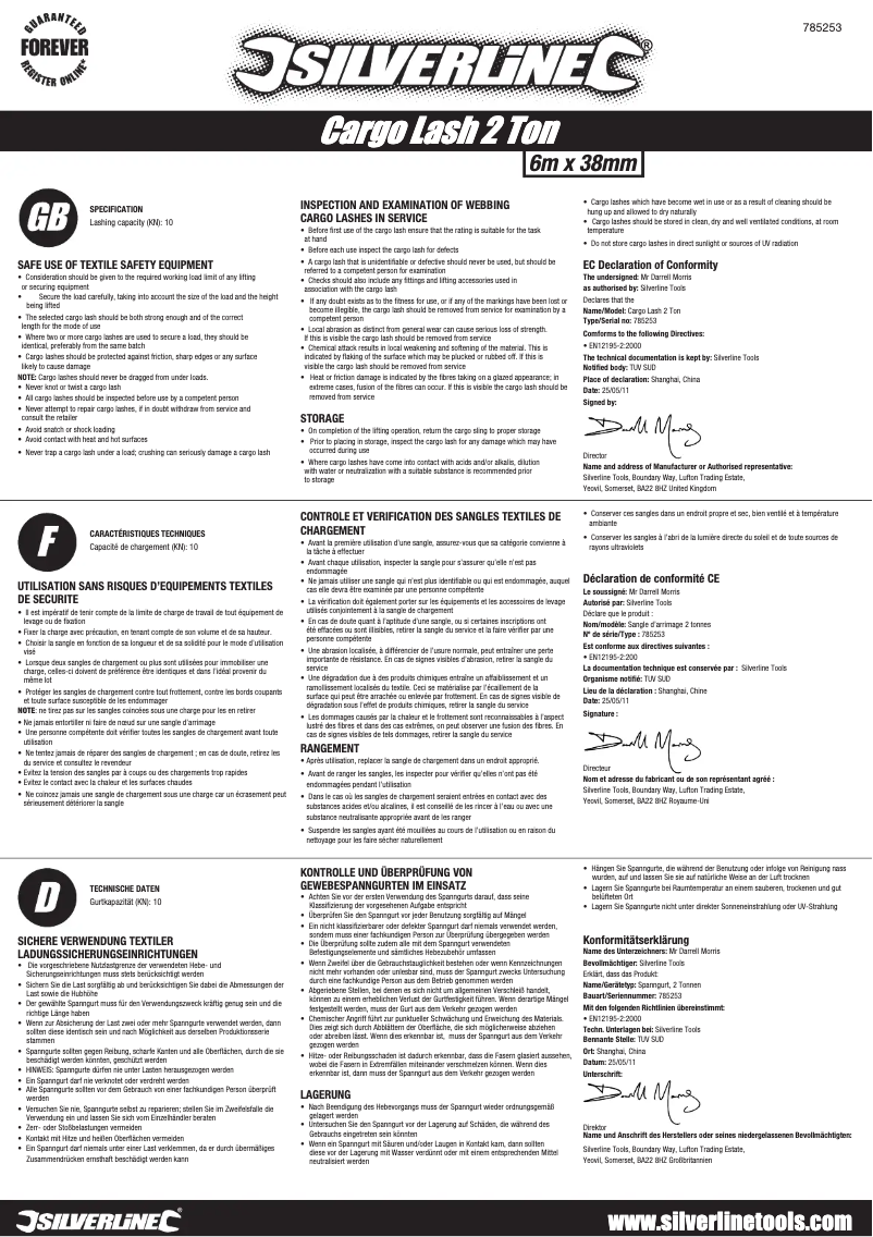 Page 1 of the manual User Manual Silverline 785253
