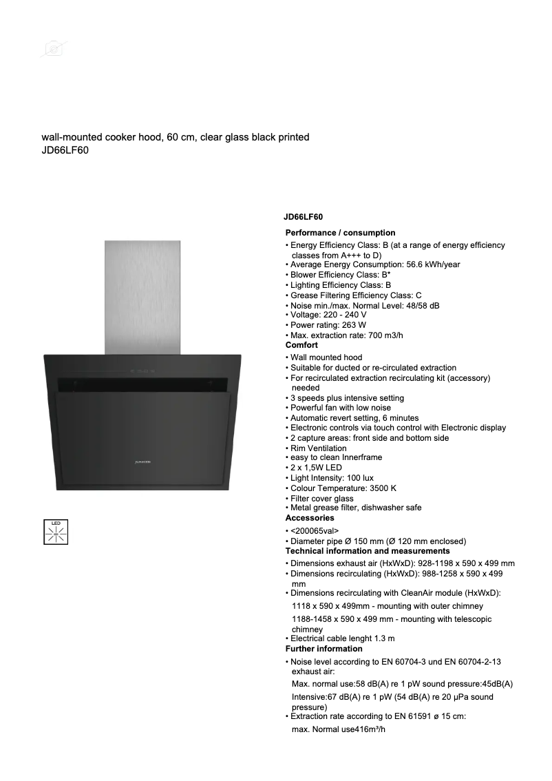 Page 1 of the manual Technical Sheet Junker JD66LF60
