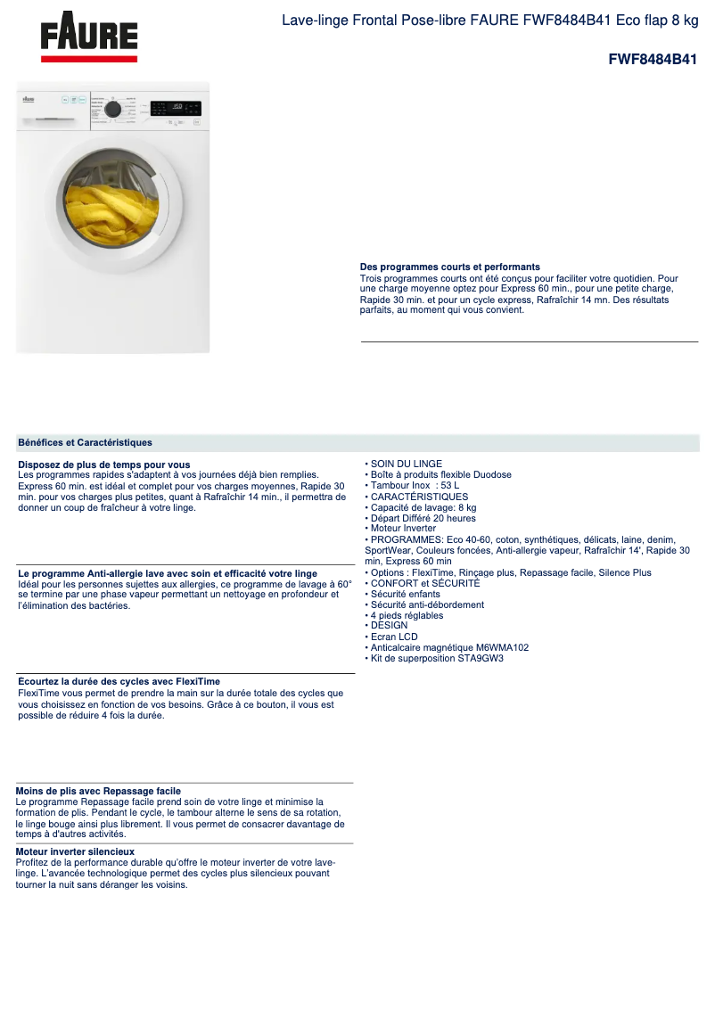 First page image of the manual for FWF8484B41