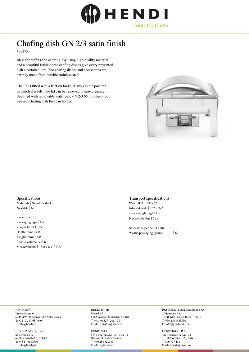 Page 1 of the manual Technical Sheet Hendi 470275