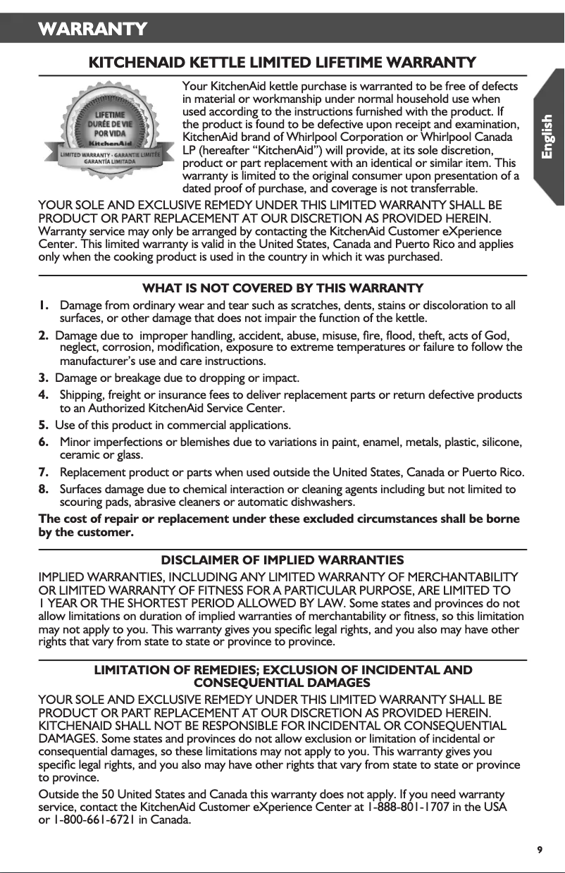 First page image of the manual for KTEN20DB