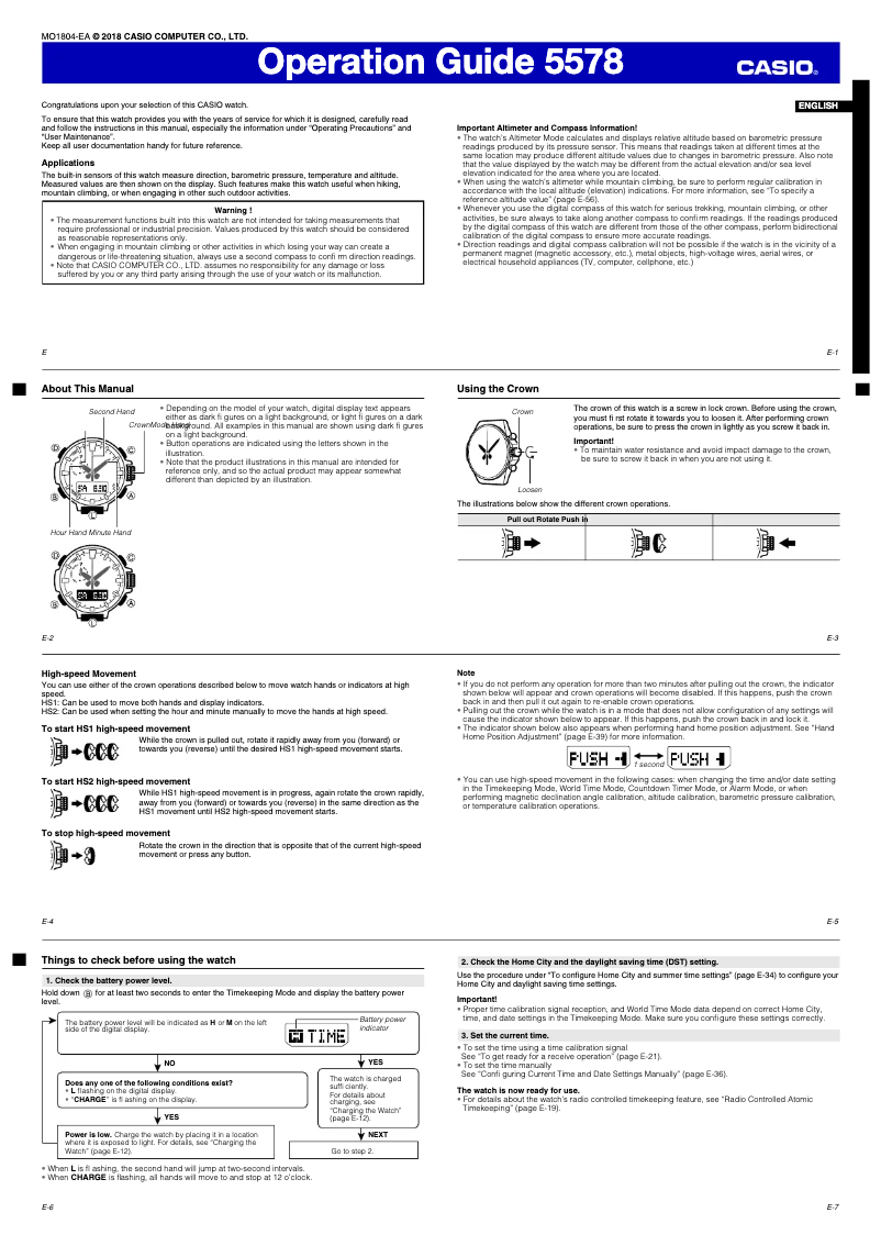 First page image of the manual for Pro Trek PRW-60Y-1AER