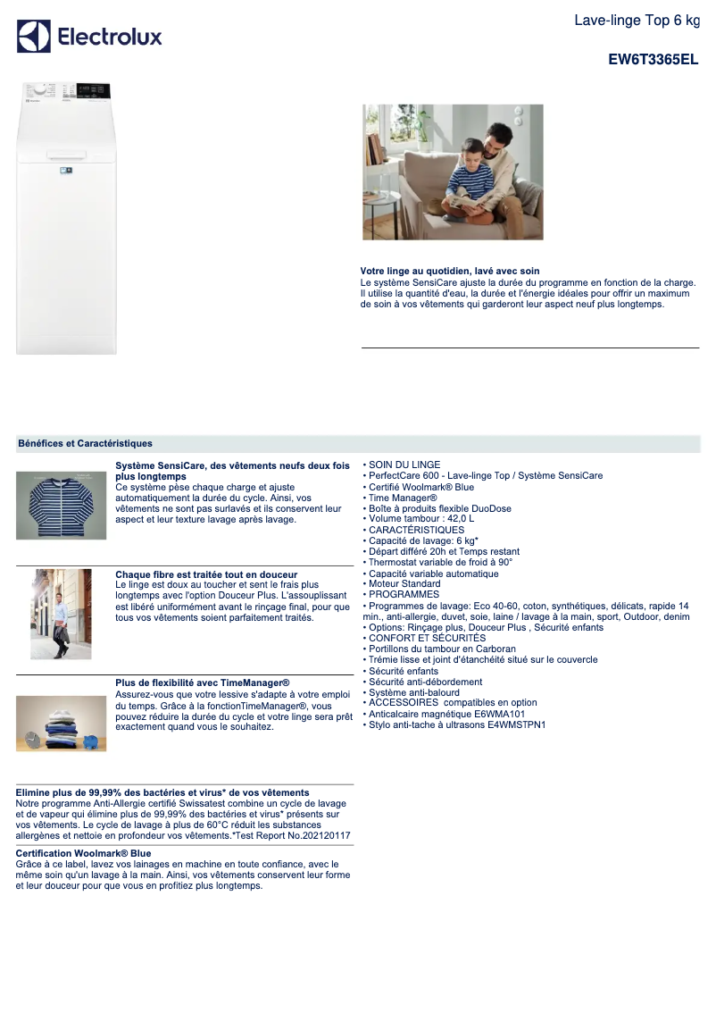 First page image of the manual for EW6T3365EL