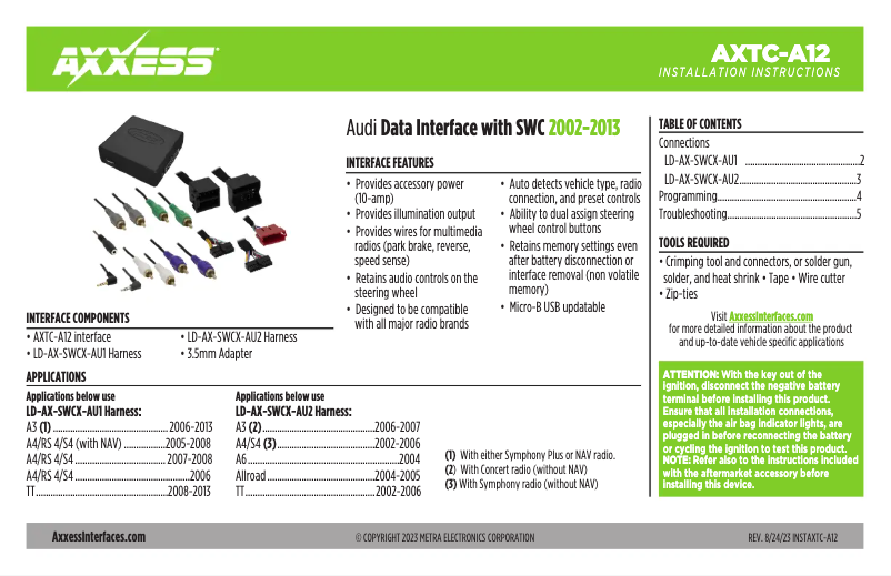 Page 1 of the manual User Manual AXESS AXTC-A12