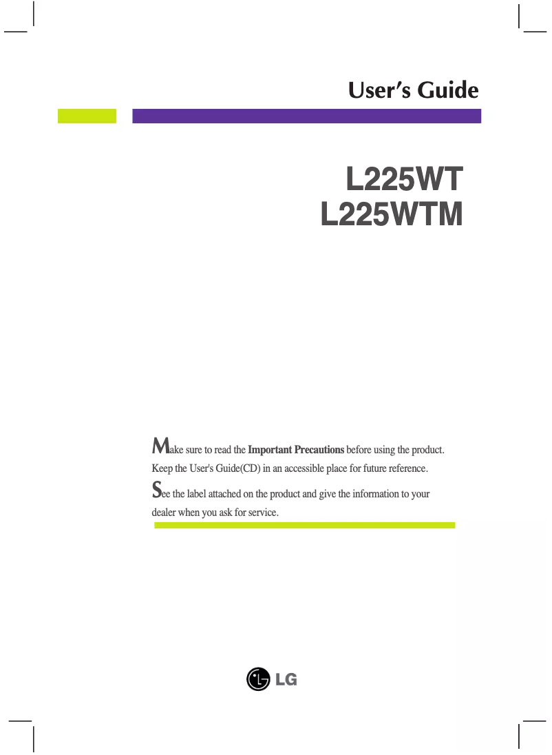 First page image of the manual for L225WT