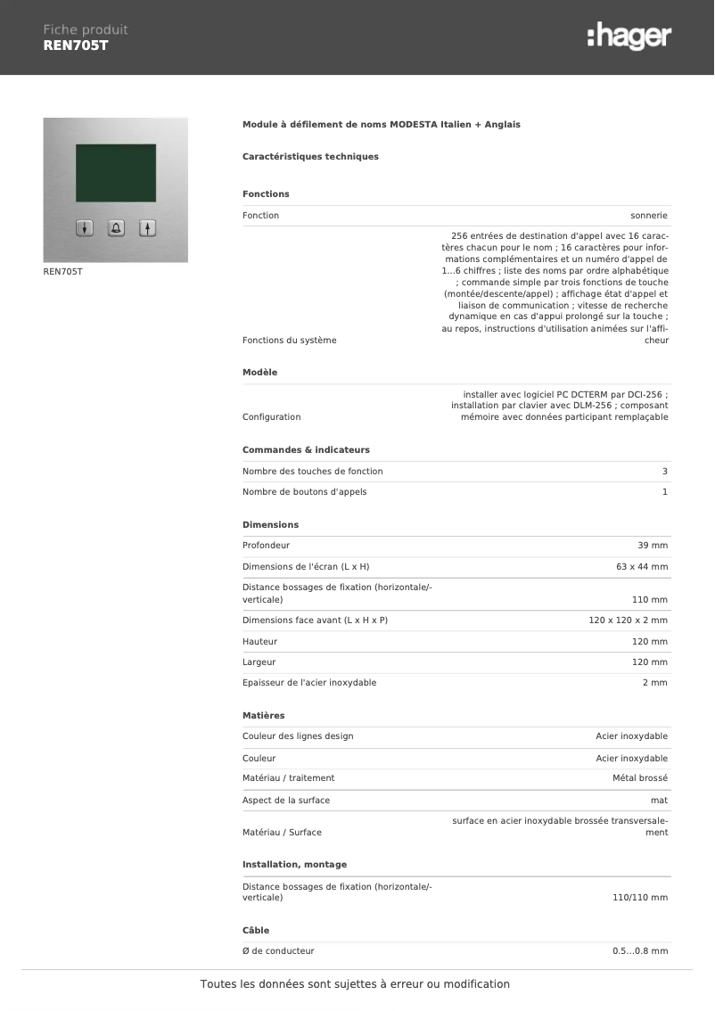 First page image of the manual for REN705T